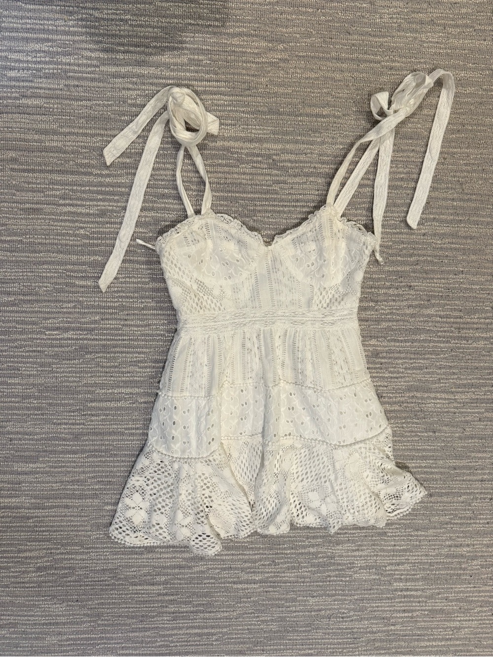Loveshackfancy White Lace Tie-Shoulder Mini Dress size 2